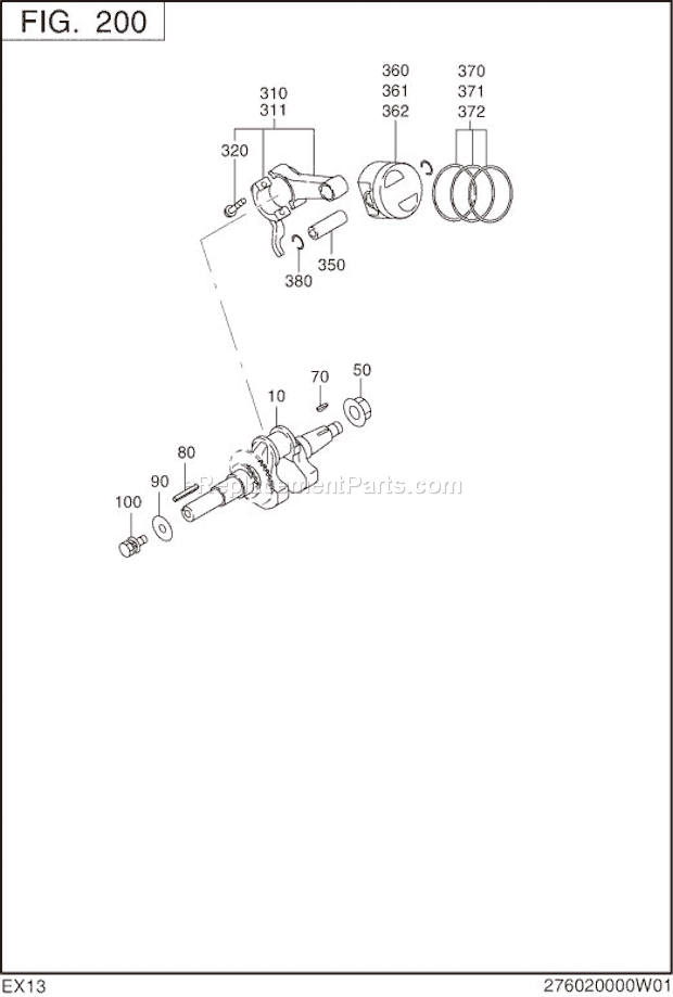 Subaru / Robin EX130D50062 Engine Crankshaft,Piston Diagram