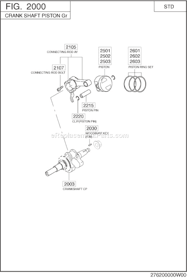 Subaru / Robin EX130D70190 Engine Crankshaft,Piston Diagram