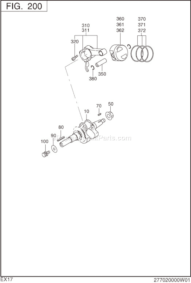 Subaru / Robin EX170D20380 Engine Crankshaft,Piston Diagram