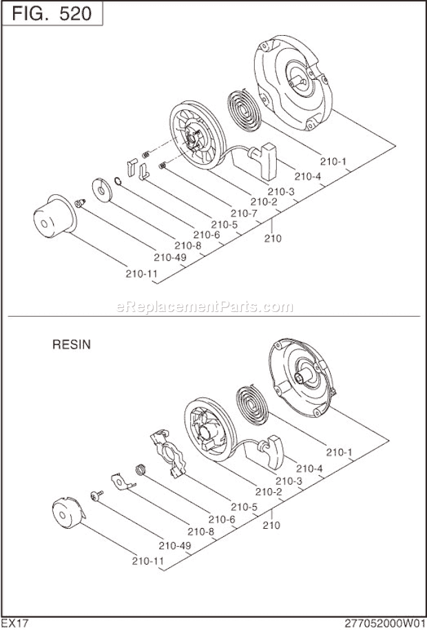 Subaru / Robin EX170D50050 Engine Recoil Starter Diagram