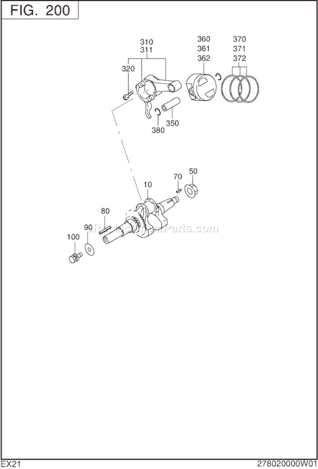 Subaru / Robin EX210D00041 Engine Crankshaft,Piston Diagram