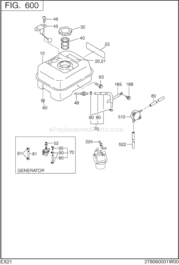 Subaru / Robin EX210D00041 Engine Fuel Lubricant Diagram