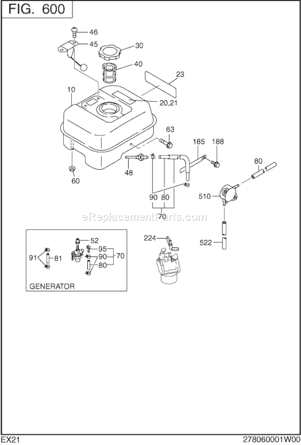 Subaru / Robin EX210D50211 Engine Fuel Lubricant Diagram