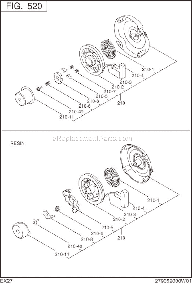 Subaru / Robin EX270D00010 Engine Recoil Starter Diagram