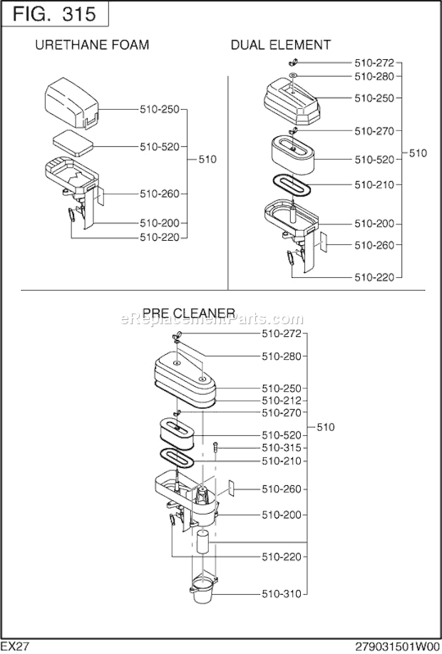 Subaru / Robin EX270D40020 Engine Air Cleaner Diagram
