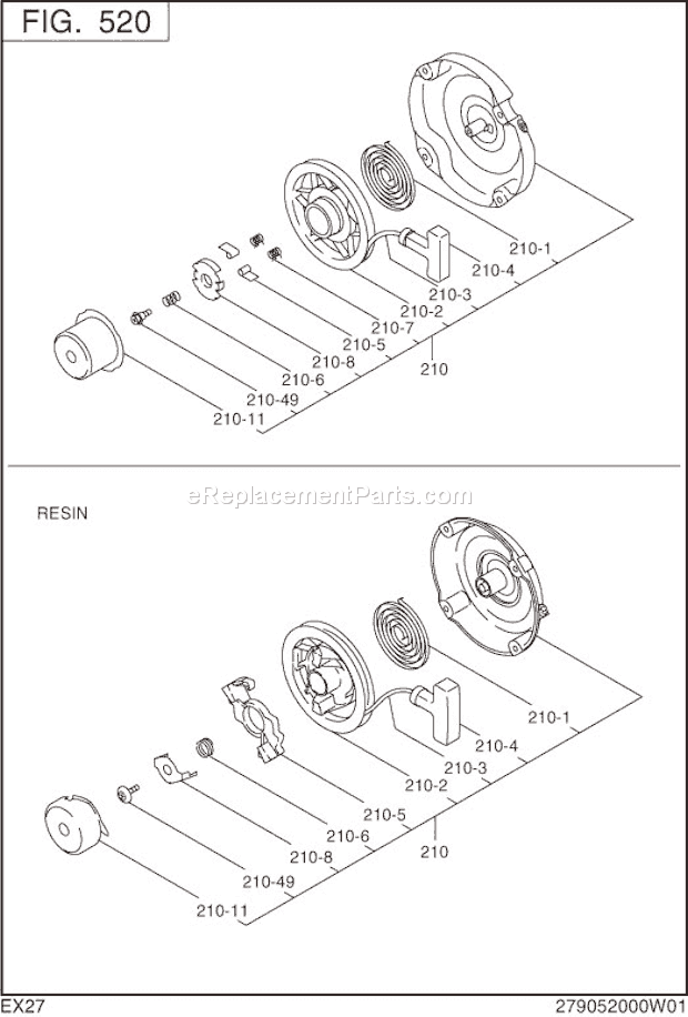 Subaru / Robin EX270D40020 Engine Recoil Starter Diagram