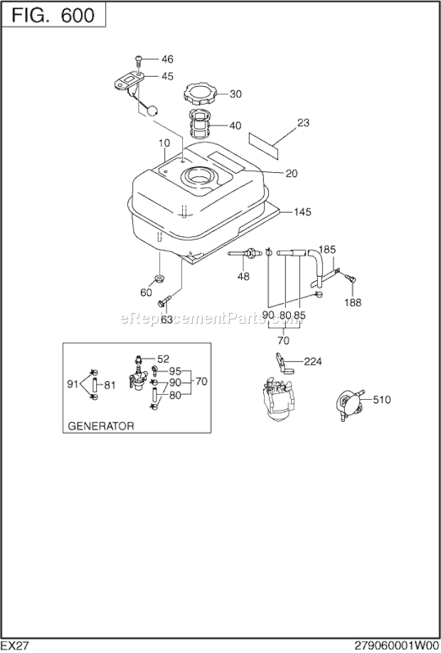 Subaru / Robin EX270D40020 Engine Fuel Lubricant Diagram