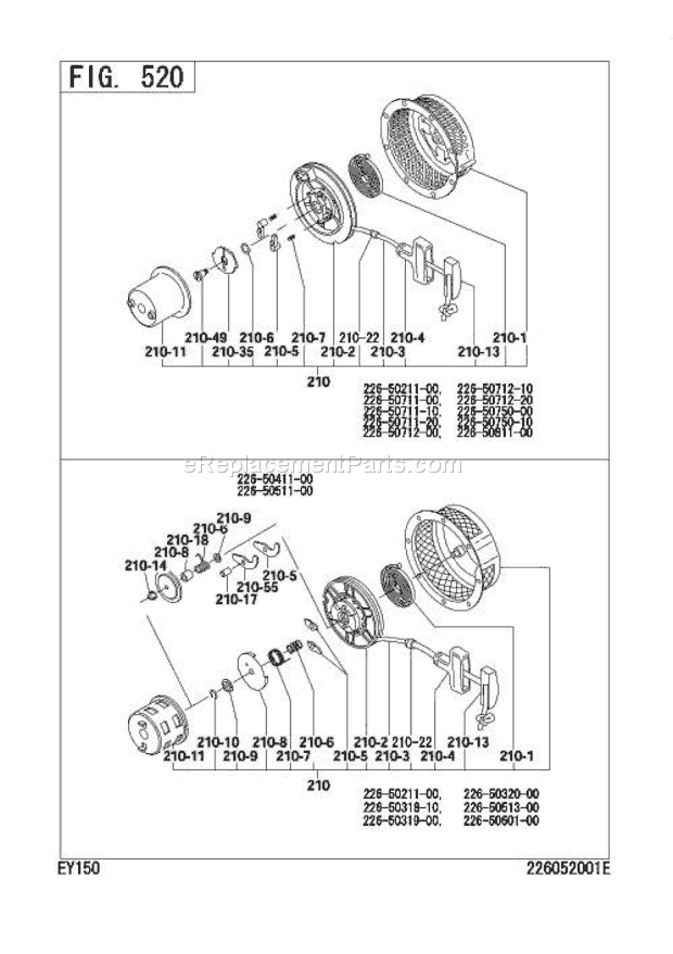 Subaru / Robin EY150D12020 Engine Recoil Starter Diagram