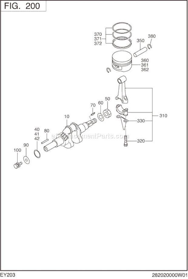 Subaru / Robin EY203D00020 Engine Crankshaft,Piston Diagram