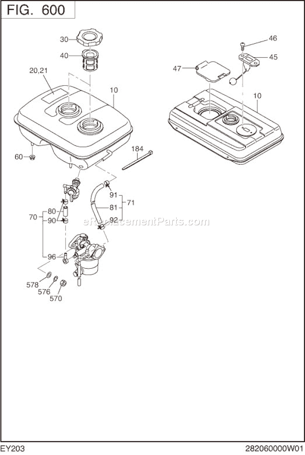 Subaru / Robin EY203D60130 Engine Fuel Lubricant Diagram