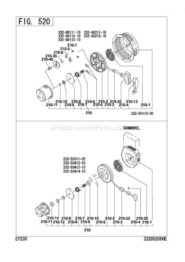 Subaru / Robin EY230DD2130 Engine Recoil Starter Diagram