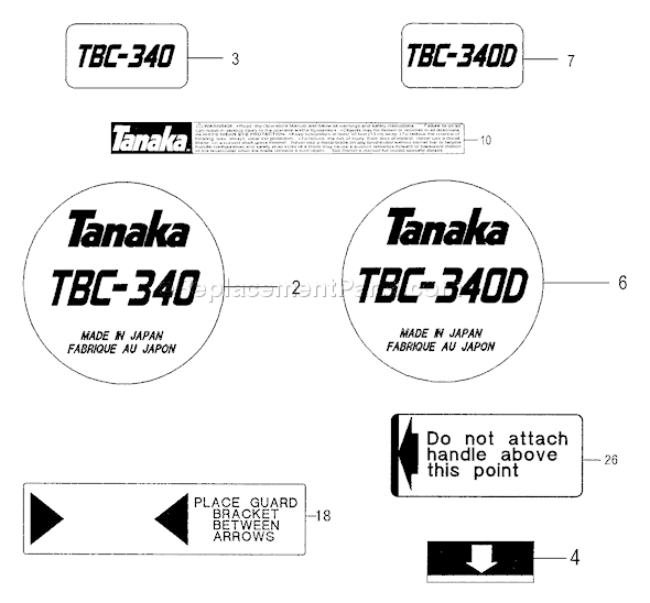 Tanaka TBC-340 Grass Trimmer / Brush Cutter Page F Diagram