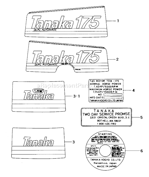 Tanaka TOB-175 1.75HP Outboard Motor Page E Diagram