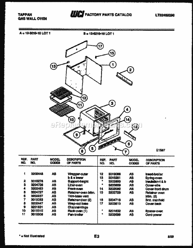 Tappan 12-3219-00-01 Built-In, Gas Gas Wall Oven - Lt32489290 Wrapper and Body Parts Diagram