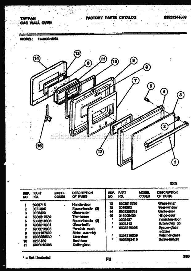 Tappan 12-4980-00-05 Built-In, Gas Gas Wall Oven - 5995234589 Door Parts Diagram