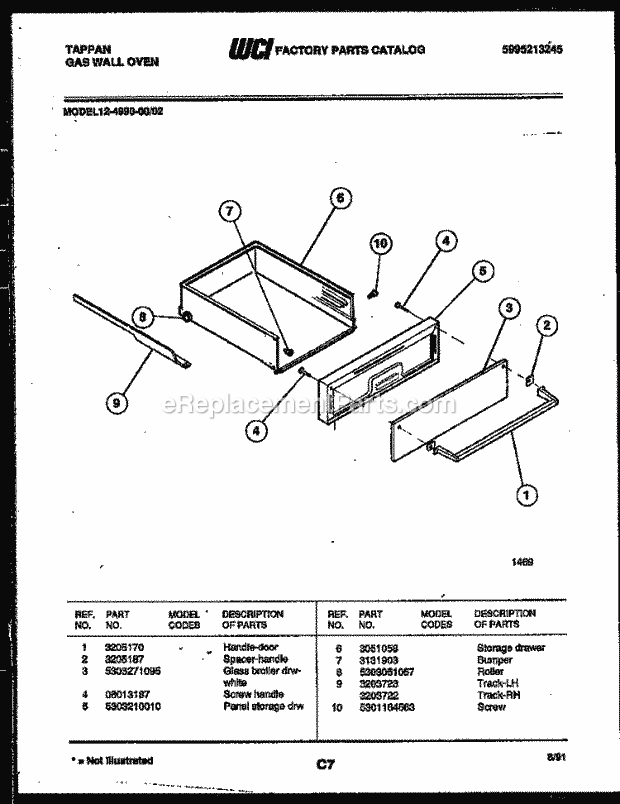 Tappan 12-4990-00-02 Built-In, Gas Gas Wall Oven - 5995213245 Drawer Parts Diagram