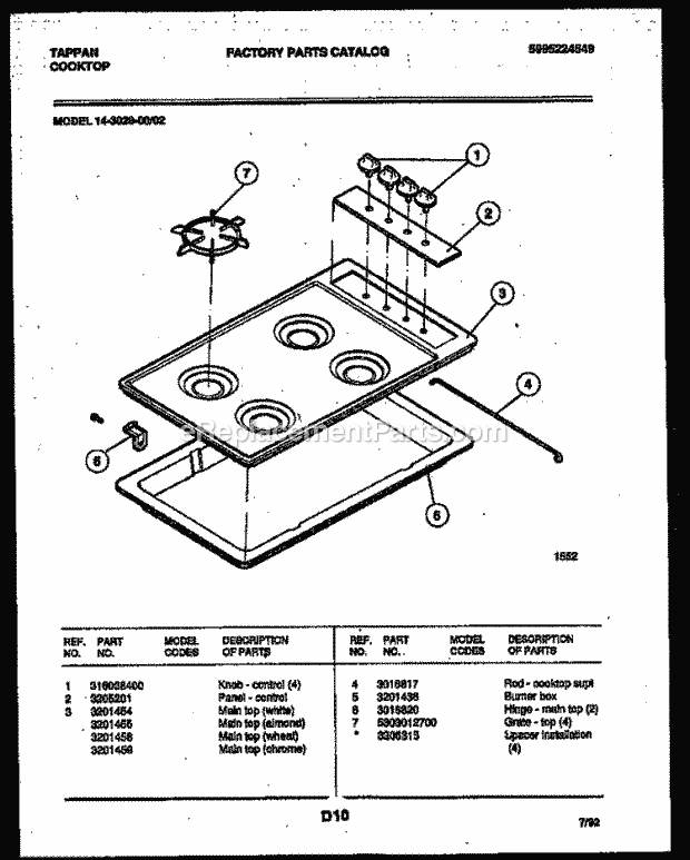 Tappan 14-3028-23-02 Gas Cooktop - 5995224549 Cooktop Parts Diagram