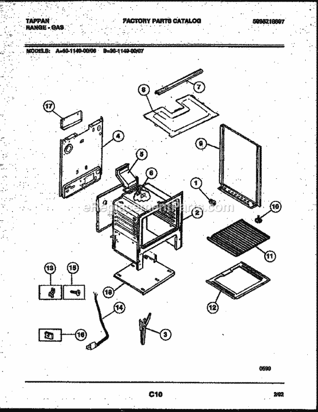 Tappan 30-1149-00-06 Gas Range - Gas - 5995218897 Body Parts Diagram