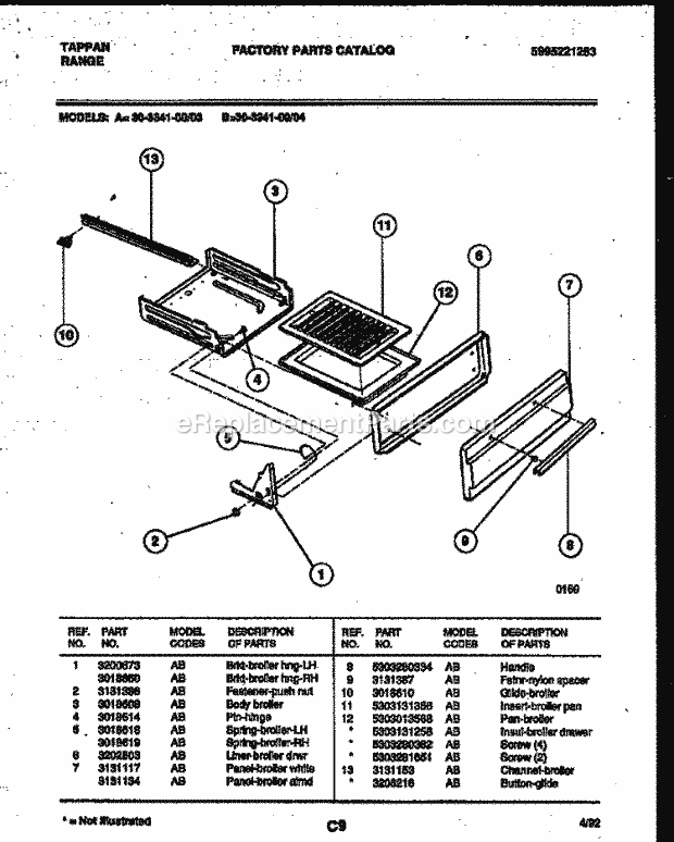 Tappan 30-3341-00-04 Gas Range - Gas - 5995221263 Broiler Drawer Parts Diagram