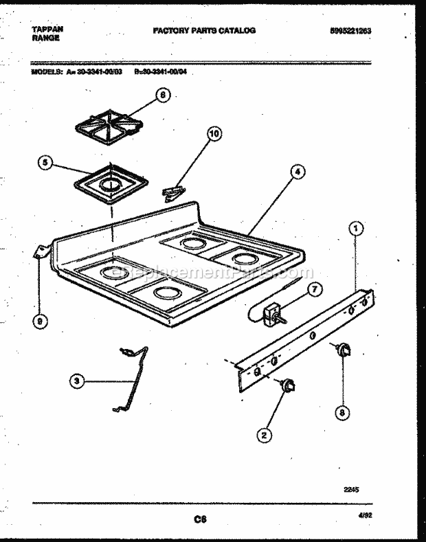 Tappan 30-3341-23-04 Gas Range - Gas - 5995221263 Cooktop Parts Diagram