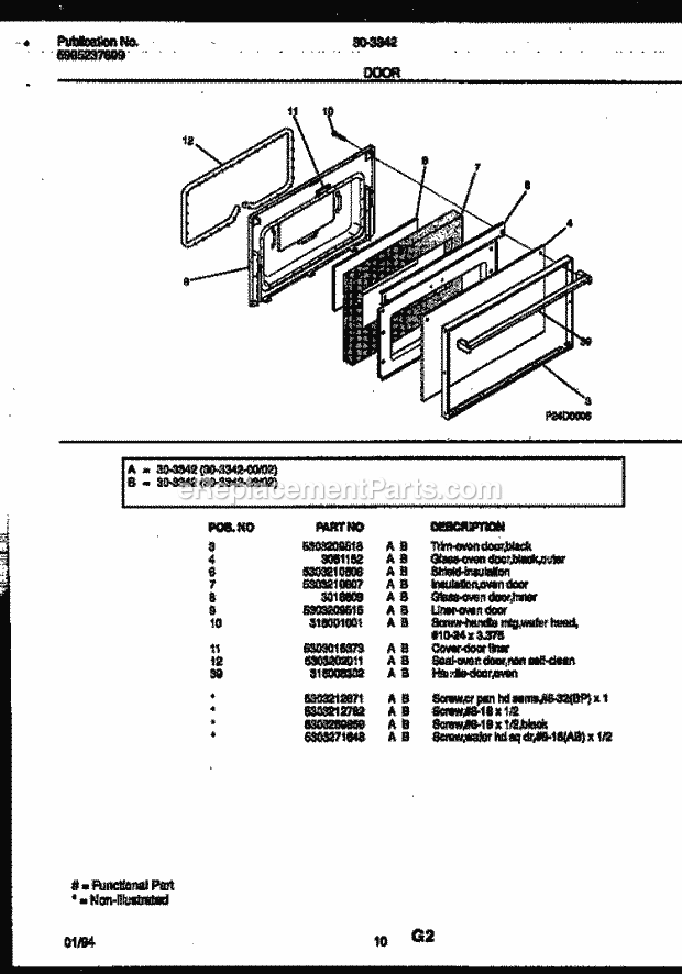 Tappan 30-3342-00-02 Gas Range - Gas - 5995237699 Door Parts Diagram