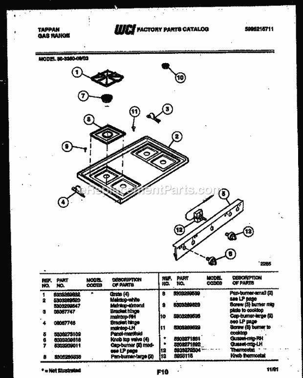 Tappan 30-3350-00-03 Gas Gas Range - 5995215711 Cooktop Parts Diagram