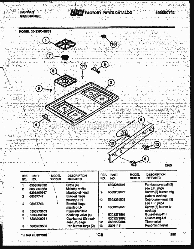 Tappan 30-3350-23-01 Gas Gas Range - 5995207742 Cooktop Parts Diagram