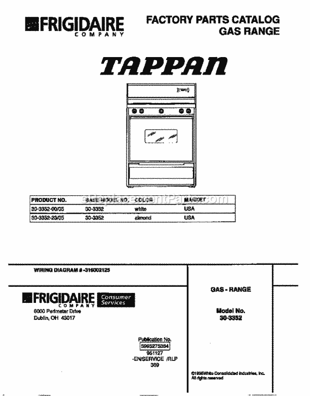 Tappan 30-3352-00-05 Gas Tappan Gas Range - 5995275384 Page D Diagram