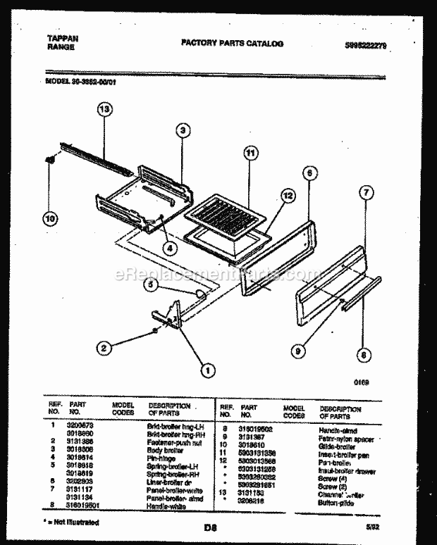 Tappan 30-3352-23-01 Gas Range - Gas - 5995222279 Broiler Drawer Parts Diagram