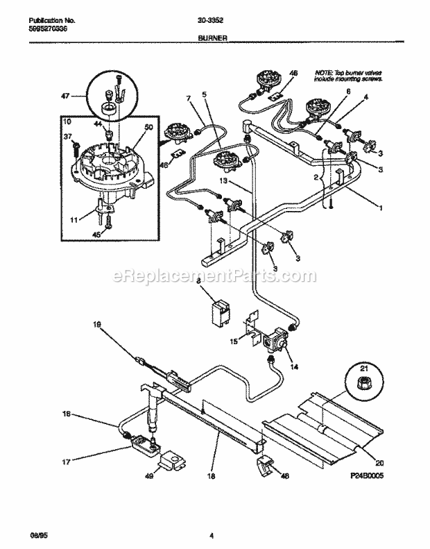 Tappan 30-3352-23-04 Gas Tappan Gas Range - 5995270336 Burner Diagram