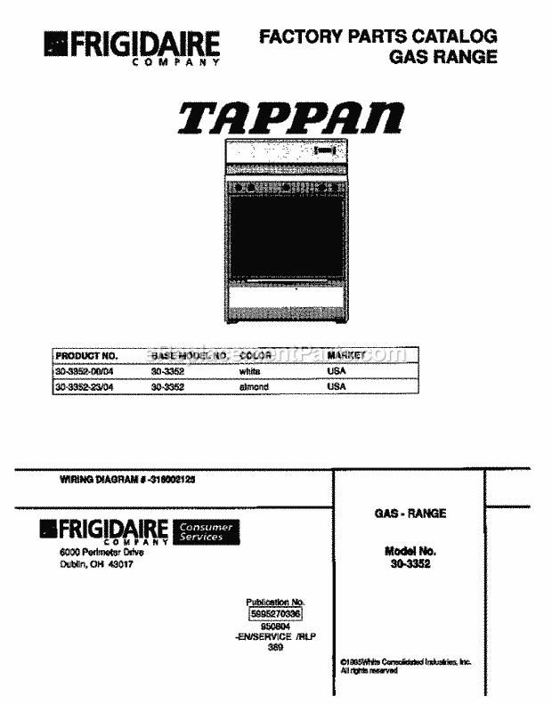 Tappan 30-3352-23-04 Gas Tappan Gas Range - 5995270336 Page D Diagram
