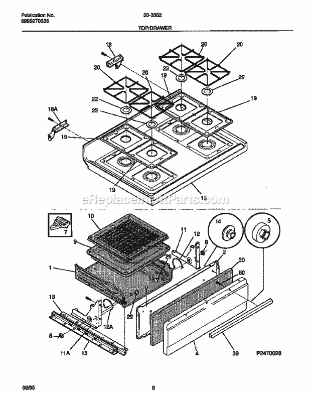 Tappan 30-3352-23-04 Gas Tappan Gas Range - 5995270336 Top / Drawer Diagram