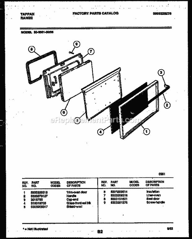 Tappan 30-3851-23-05 Gas Range - Gas - 5995228276 Door Parts Diagram