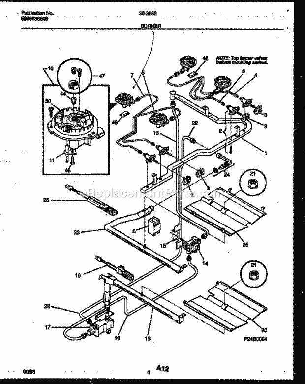 Tappan 30-3852-00-02 Gas Range - Gas - 5995238549 Burner, Manifold and Gas Control Diagram