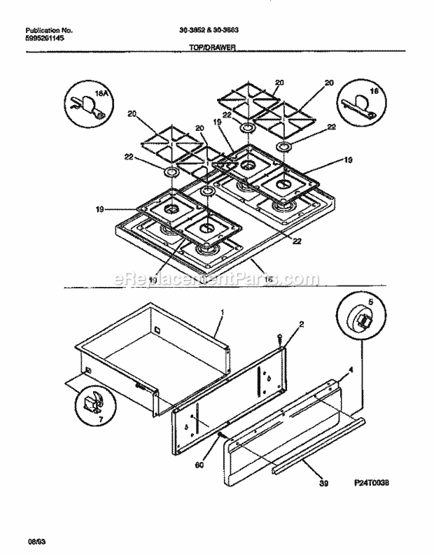 Tappan 30-3852-23-04 Freestanding, Gas Gas Range - 5995261145 Top / Drawer Diagram