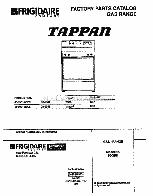 Tappan 30-3981-23-05 Freestanding, Gas Gas Range - 5995267985 Page D Diagram