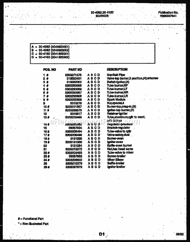 Tappan 30-4182-23-02 Gas Range - Gas - 5995227641 Body Parts Diagram