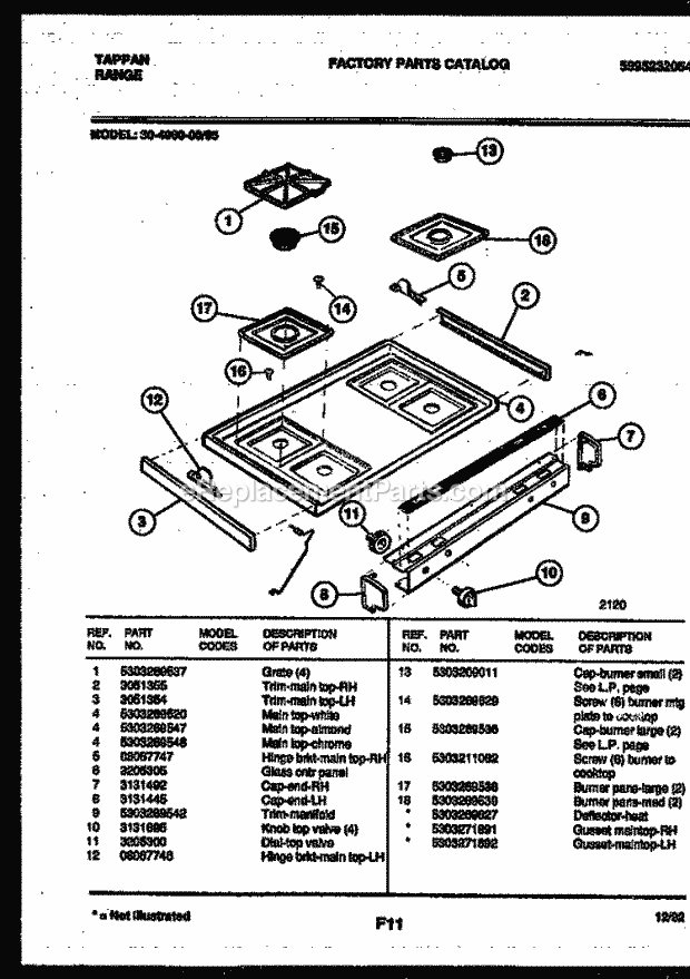 Tappan 30-4980-08-05 Gas Range - Gas - 5995232054 Cooktop Parts Diagram