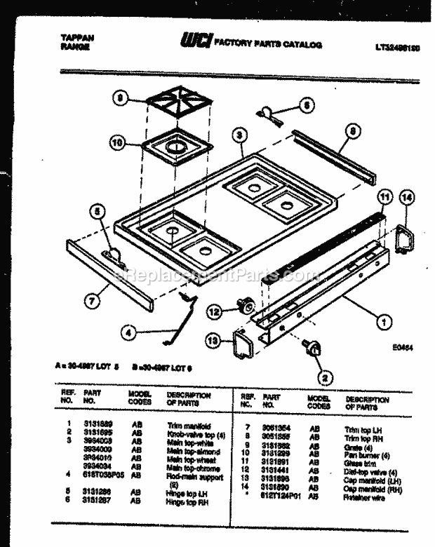 Tappan 30-4987-08-06 Gas Range - Gas - Lt32488190 Cooktop Parts Diagram