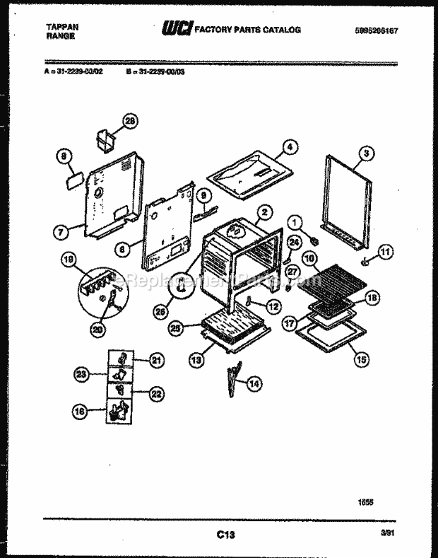 Tappan 31-2239-23-02 Freestanding, Electric Range - Electric - 5995205167 Body Parts Diagram