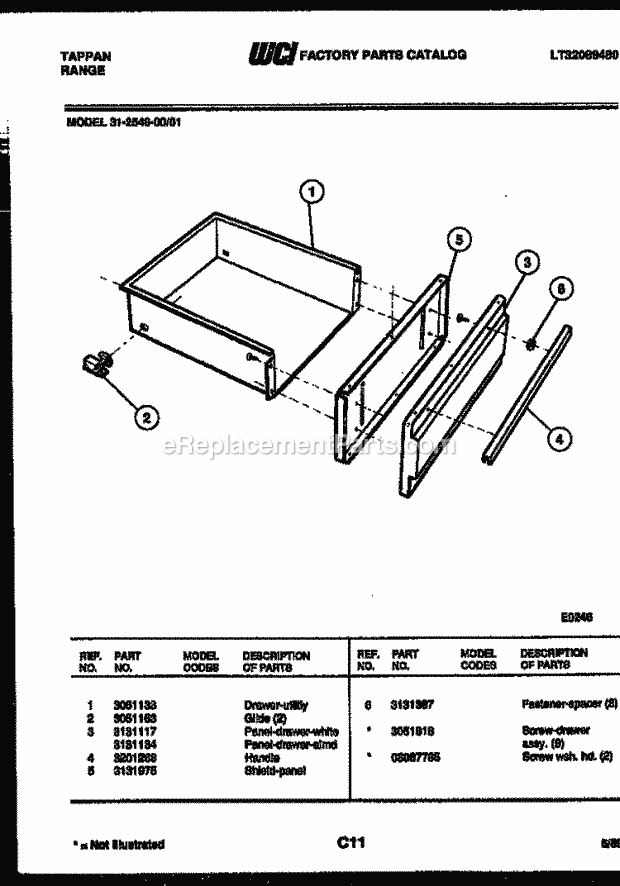 Tappan 31-2549-00-01 Electric Range - Electric - Lt32089480 Drawer Parts Diagram