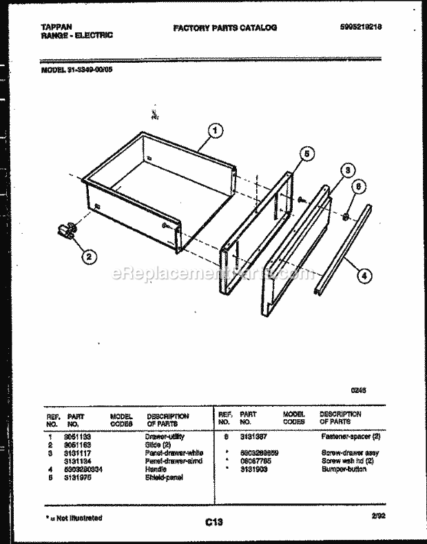 Tappan 31-3349-23-05 Freestanding, Electric Range - Electric - 5995219218 Drawer Parts Diagram