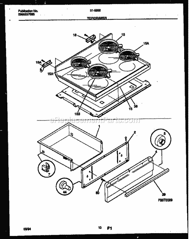 Tappan 31-5592-00-01 Electric Electric - Range - 5995257895 Cooktop and Drawer Parts Diagram