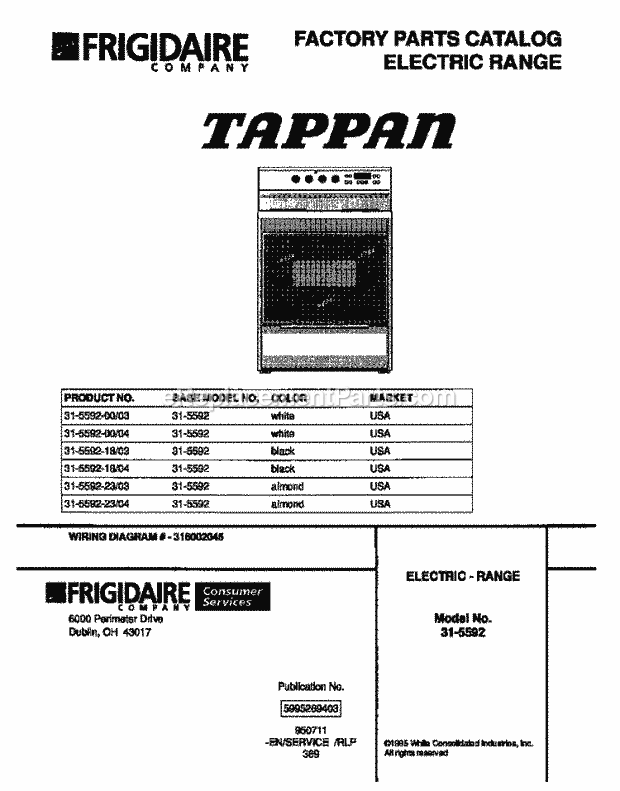 Tappan 31-5592-00-03 Electric Tappan Electric Range - 5995269403 Page C Diagram