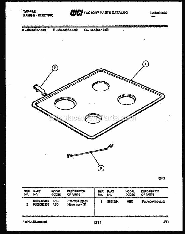 Tappan 33-1467-00-01 Electric Range - Electric - 5995203337 Cooktop Parts Diagram