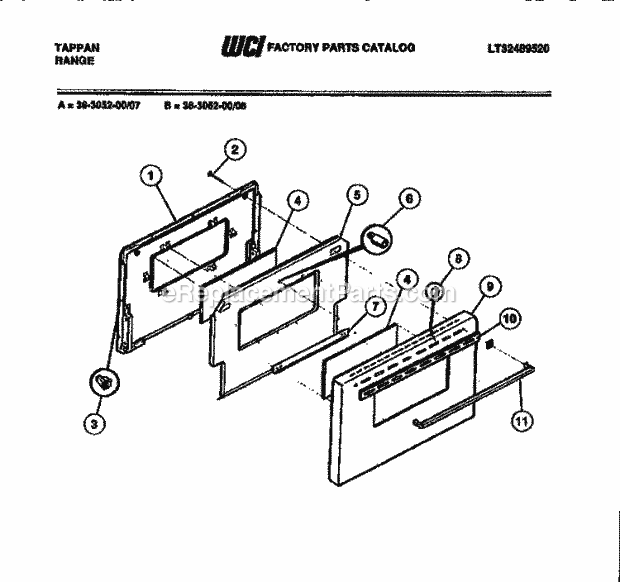 Tappan 36-3052-45-07 Gas Range - Gas - Lt32489520 Door Parts Diagram