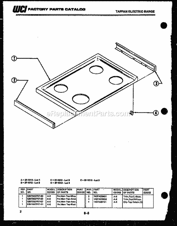Tappan 37-1015-00-01 Freestanding, Electric Electric Range - Lt32086020 Cooktop Parts Diagram