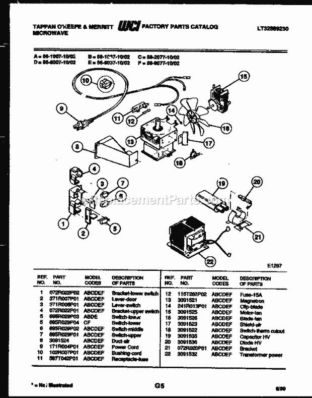 Tappan 56-1037-10-02 Table Top Microwave Utility Parts Diagram