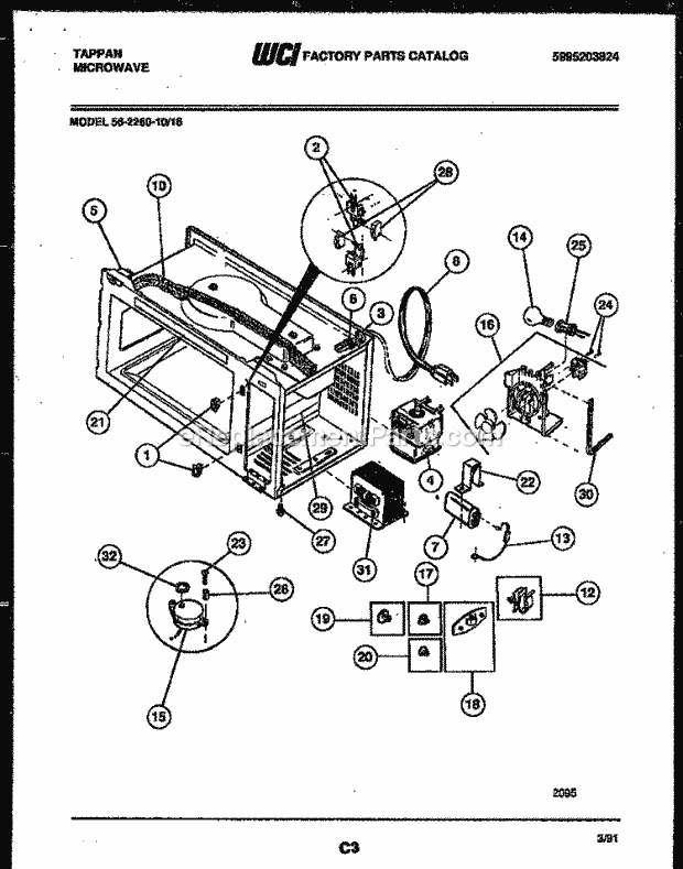 Tappan 56-2260-10-16 Table Top Microwave Functional Parts Diagram
