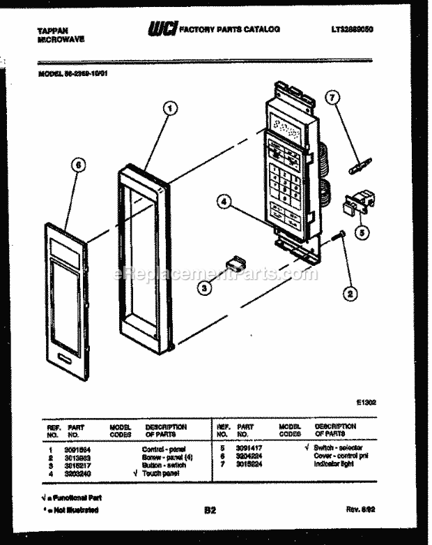 Tappan 56-2369-10-01 Table Top Microwave Control Panel Diagram